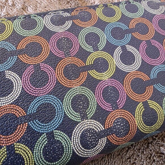 Coach Waverly Coated Canvas Accordion Zip Around Wallet 43628 Navy Card Slot - Picture 4 of 9